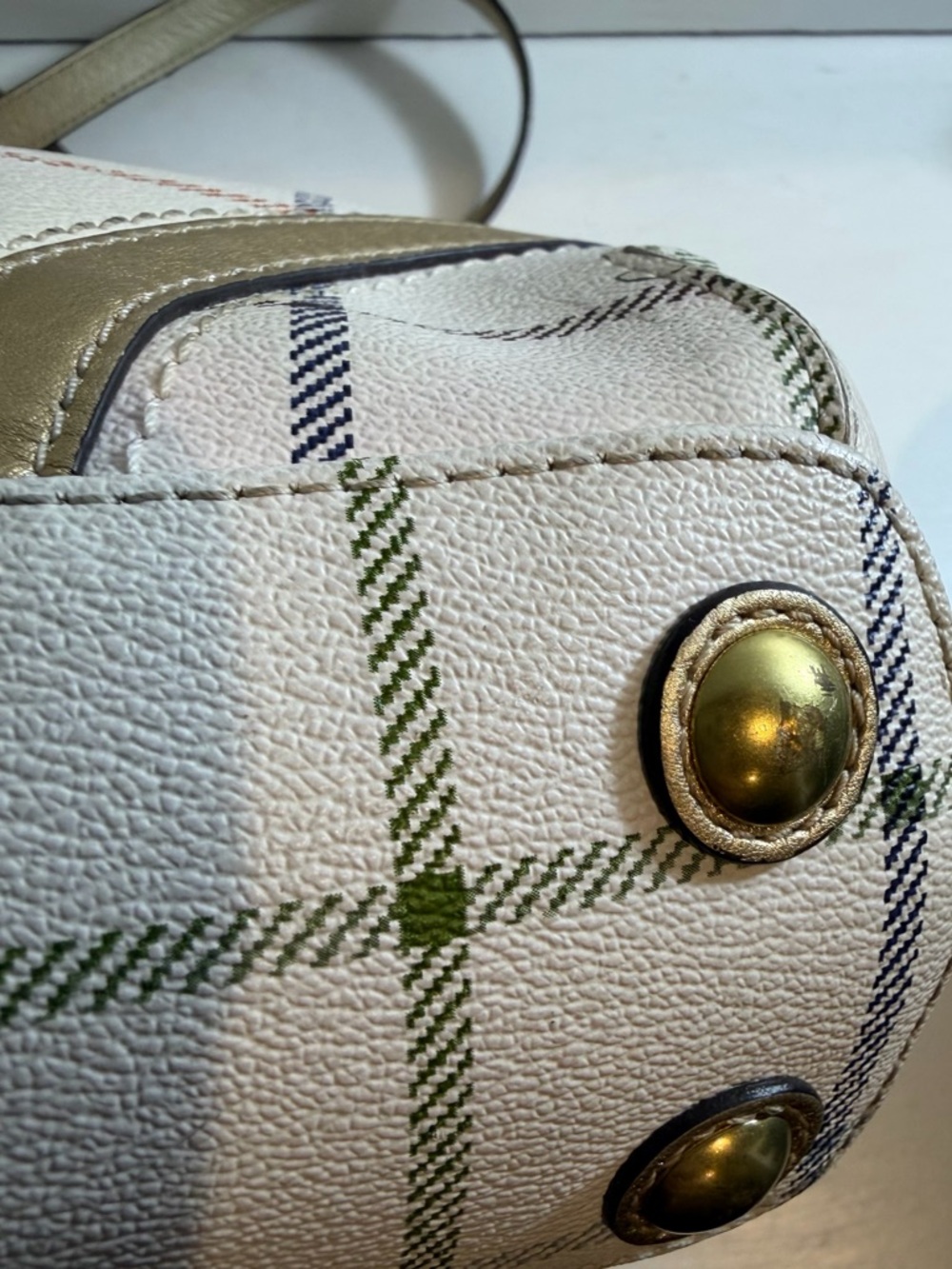 Coach Ivory Plaid Leather Shoulder Bag with Multicolor Stripes - Picture 4 of 7